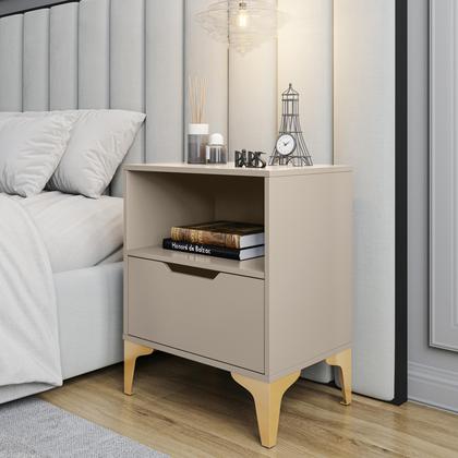 Imagem de Mesa de Cabeceira Com 1 Gaveta Corrediça Telescópica Nicho Base em Aço LH Móveis