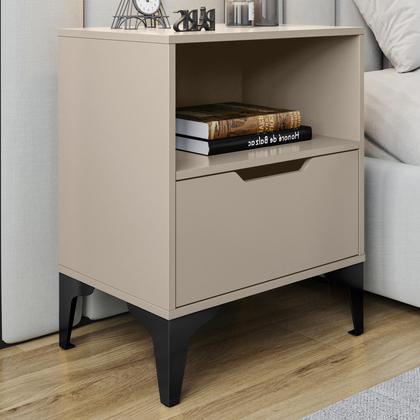 Imagem de Mesa de Cabeceira Com 1 Gaveta Corrediça Telescópica Nicho Base em Aço LH Móveis