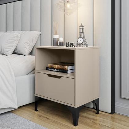 Imagem de Mesa de Cabeceira Com 1 Gaveta Corrediça Telescópica Nicho Base em Aço LH Móveis