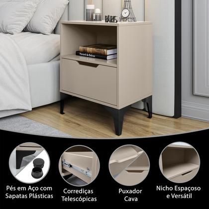 Imagem de Mesa de Cabeceira Com 1 Gaveta Corrediça Telescópica Nicho Base em Aço LH Móveis