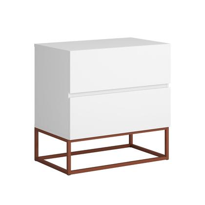 Imagem de mesa de cabeceira com 2 gavetas para quarto de casal branco design moderno estilo industrial