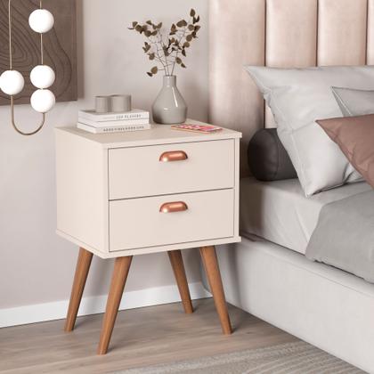 Imagem de Mesa de Cabeceira Com 2 Gavetas Puxador Concha Pés Retrô Janus