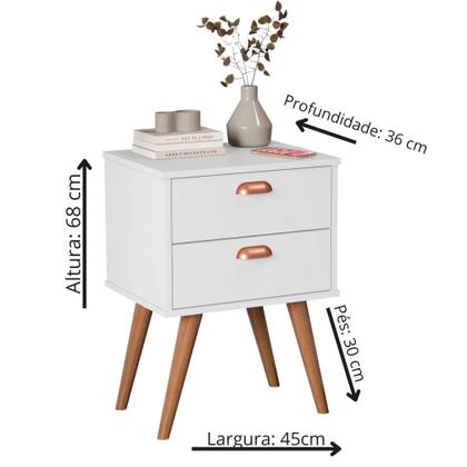 Imagem de Mesa de Cabeceira Com 2 Gavetas Puxador Concha Pés Retrô Janus