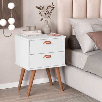 Imagem de Mesa de Cabeceira Com 2 Gavetas Puxador Concha Pés Retrô Janus