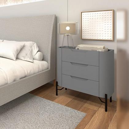 Imagem de Mesa de Cabeceira com 3 Gavetas 70cm Pés em Metal 100% MDF