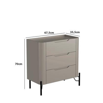 Imagem de Mesa de Cabeceira com 3 Gavetas 70cm Pés em Metal 100% MDF
