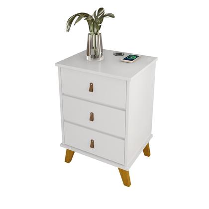 Imagem de Mesa de Cabeceira com 3 Gavetas e Carregador por Indução com Puxadores em Couro  Estilo e Praticidade