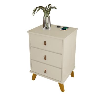 Imagem de Mesa de Cabeceira com 3 Gavetas e Carregador por Indução com Puxadores em Couro  Estilo e Praticidade