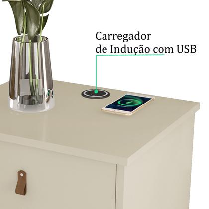 Imagem de Mesa de Cabeceira com 3 Gavetas e Carregador por Indução com Puxadores em Couro  Estilo e Praticidade