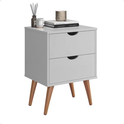 Imagem de Mesa de Cabeceira com Duas Gavetas e Pés Palito Madri - Branco