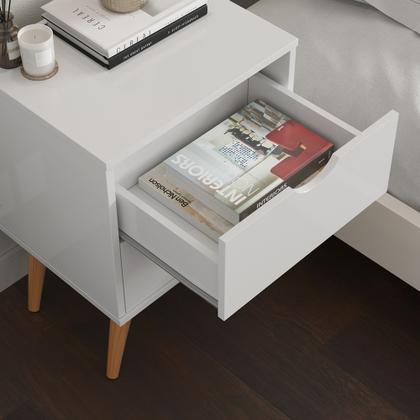 Imagem de Mesa de Cabeceira com Duas Gavetas e Pés Palito Madri - Branco
