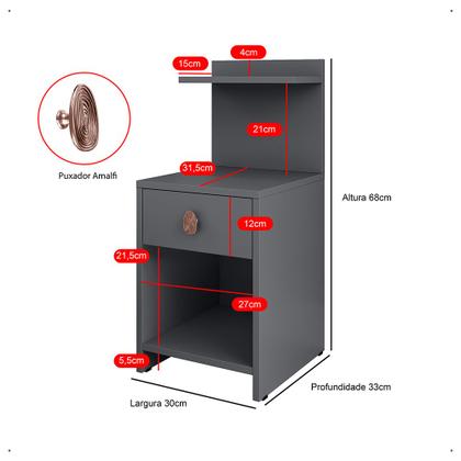 Imagem de Mesa de Cabeceira com Gaveta e Prateleira Criado Quarto Mudo Box Boss