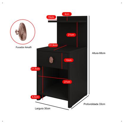 Imagem de Mesa de Cabeceira com Gaveta e Prateleira Criado Quarto Mudo Box Boss