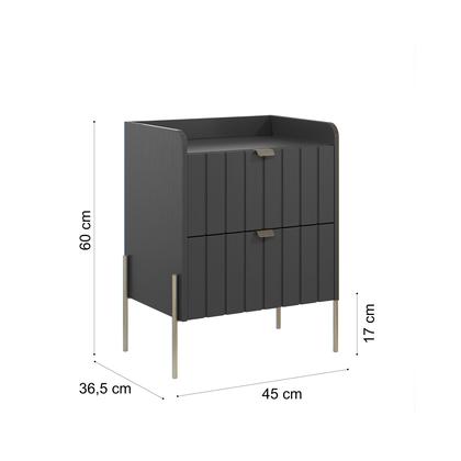 Imagem de mesa de cabeceira com gaveta grafite para quarto moriah 45cm mdf estilo industrial pé de ferro