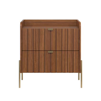 Imagem de mesa de cabeceira com gaveta para cama quarto moriah 60cm pés e puxadores em ferro classico dourado