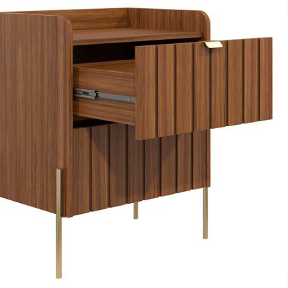 Imagem de mesa de cabeceira com gavetas moriah 45cm MDF com pés dourado industrial para quarto cama de casal