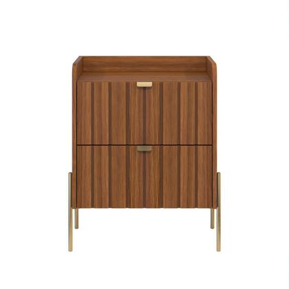 Imagem de mesa de cabeceira com gavetas moriah 45cm MDF com pés dourado industrial para quarto cama de casal