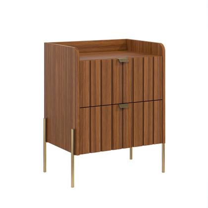 Imagem de mesa de cabeceira com gavetas moriah 45cm MDF com pés dourado industrial para quarto cama de casal