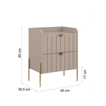 Imagem de mesa de cabeceira com gavetas moriah 45cm MDF com pés dourado industrial para quarto cama de casal