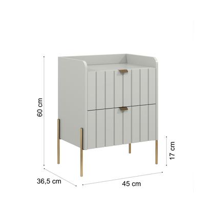 Imagem de mesa de cabeceira com gavetas moriah 45cm MDF com pés dourado industrial para quarto cama de casal