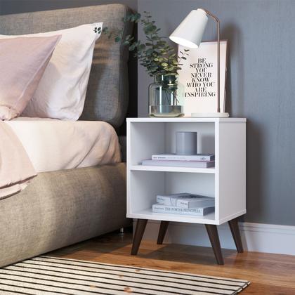 Imagem de Mesa de Cabeceira com Prateleira Branca Completa Móveis