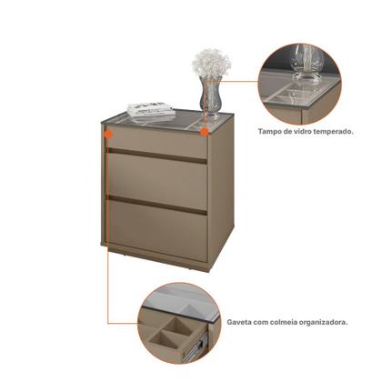 Imagem de Mesa de Cabeceira com Tampo de Vidro 3 Gavetas Belize Casa D