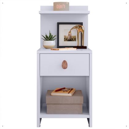 Imagem de Mesa de Cabeceira Compacta com Gaveta puxador Criado Quarto Casal e Solteiro Prateleira Branco