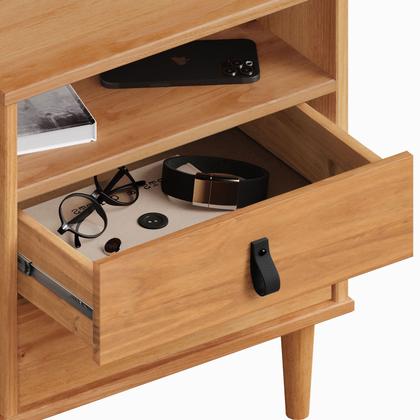 Imagem de Mesa de Cabeceira Compacta Pés Altos 2 Gav 1 Nicho Madeira Mikka Freijó