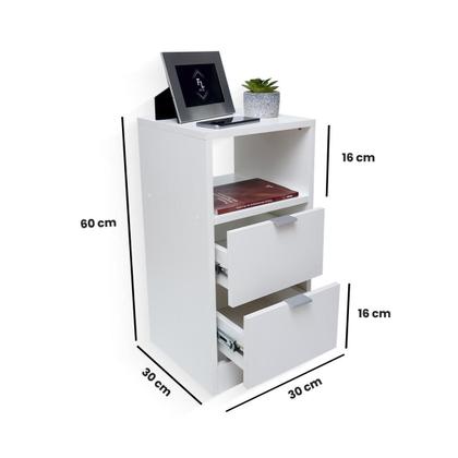Imagem de Mesa de Cabeceira Criado 30cm Branco 2 Gavetas e 1 Nicho em MDF Lateral da Cama Quarto Decoração