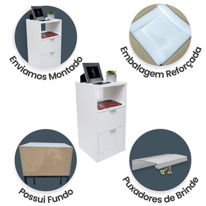 Imagem de Mesa de Cabeceira Criado 30cm Branco 2 Gavetas e 1 Nicho em MDF Lateral da Cama Quarto Decoração