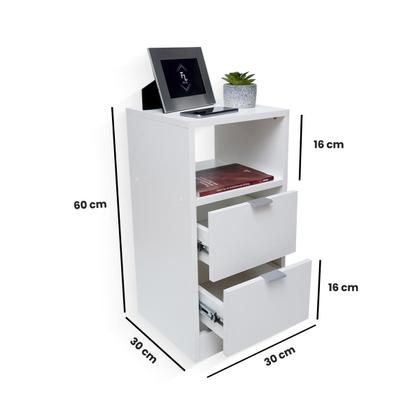 Imagem de Mesa de Cabeceira Criado 30cm Branco 2 Gavetas e 1 Nicho em MDF Lateral da Cama Quarto