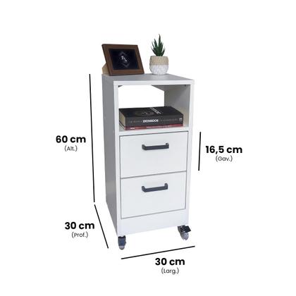 Imagem de Mesa de Cabeceira Criado 30cm Branco 2 Gavetas e 1 Nicho em MDF Lateral da Cama Quarto
