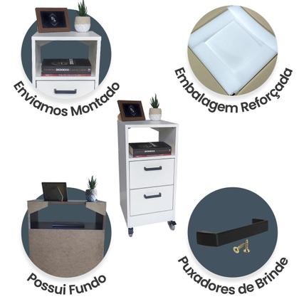 Imagem de Mesa de Cabeceira Criado 30cm Branco 2 Gavetas e 1 Nicho em MDF Lateral da Cama Quarto