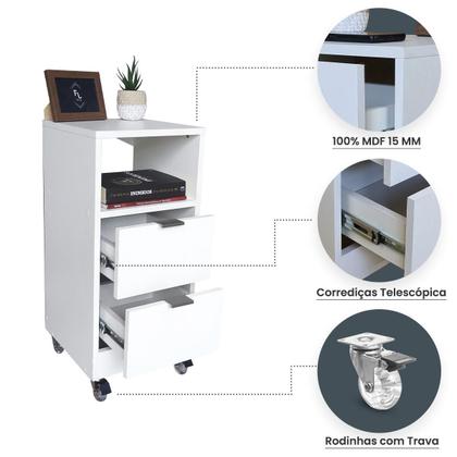 Imagem de Mesa de Cabeceira Criado 30cm Branco 2 Gavetas e 1 Nicho em MDF Lateral da Cama Quarto