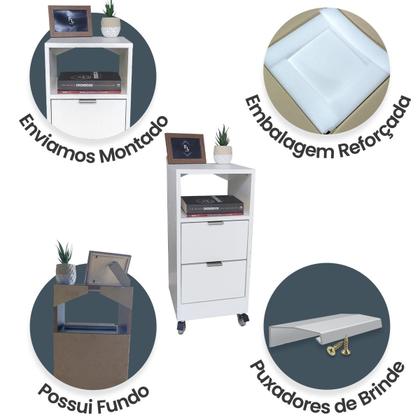 Imagem de Mesa de Cabeceira Criado 30cm Branco 2 Gavetas e 1 Nicho em MDF Lateral da Cama Quarto