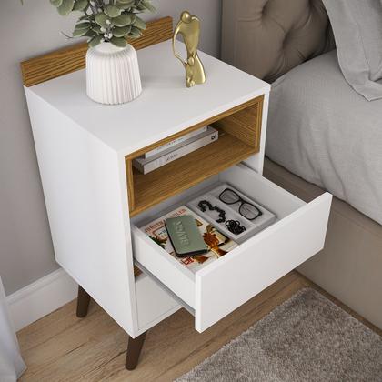 Imagem de Mesa de Cabeceira Criado Alamo com 2 Gavetas Pés Retro Quarto