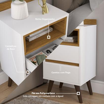 Imagem de Mesa de Cabeceira Criado Alamo com 2 Gavetas Pés Retro Quarto