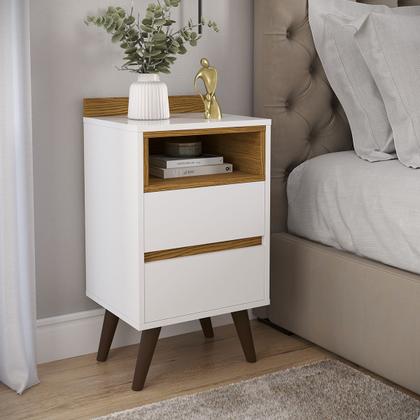 Imagem de Mesa de Cabeceira Criado Alamo com 2 Gavetas Pés Retro Quarto