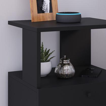 Imagem de Mesa de Cabeceira Criado Com 1 Porta Estilo Retrô Com Pés Antiumidade Para Quarto Romeu Preto