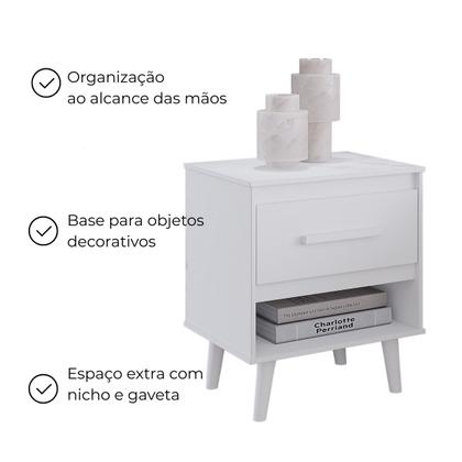 Imagem de Mesa de Cabeceira Criado Compacta com 1 gaveta e Nicho Mila