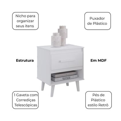 Imagem de Mesa de Cabeceira Criado Compacta com 1 gaveta e Nicho Mila