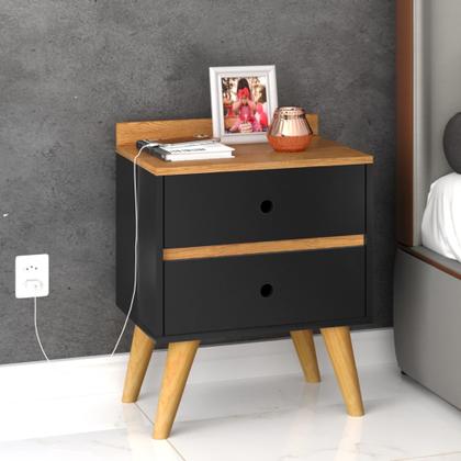 Imagem de Mesa de cabeceira criado Madero pés palito 2 gavetas