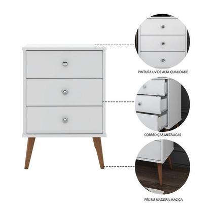 Imagem de Mesa de Cabeceira criado Mix 3 Gavetas pés em maderira maciça