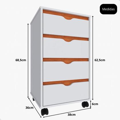 Imagem de Mesa de Cabeceira Criado Moderno Funcional Com 4 Gavetas e Rodinhas