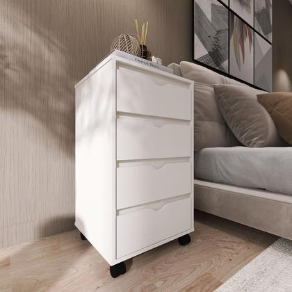 Imagem de Mesa de Cabeceira Criado Moderno Funcional Com 4 Gavetas e Rodinhas