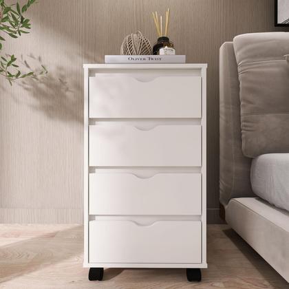 Imagem de Mesa de Cabeceira Criado Moderno Funcional Com 4 Gavetas e Rodinhas