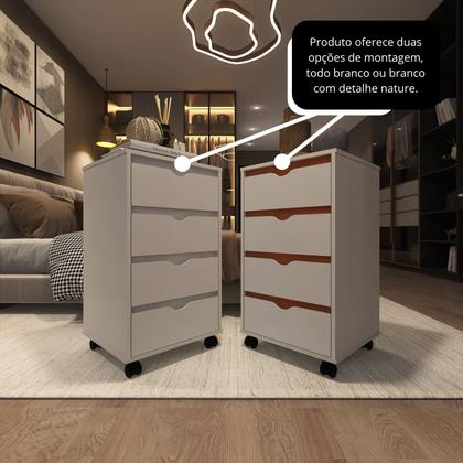 Imagem de Mesa de Cabeceira Criado Moderno Funcional Com 4 Gavetas e Rodinhas