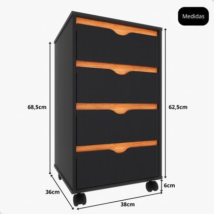 Imagem de Mesa de Cabeceira Criado Moderno Funcional Com 4 Gavetas e Rodinhas