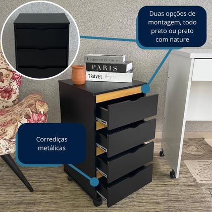 Imagem de Mesa de Cabeceira Criado Moderno Funcional Com 4 Gavetas e Rodinhas