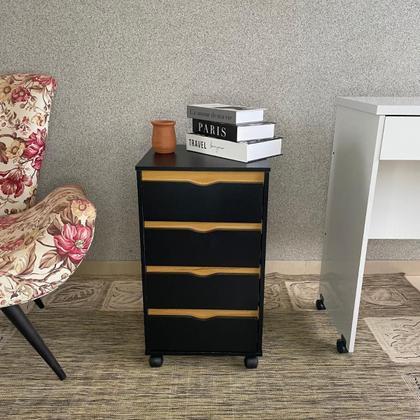 Imagem de Mesa de Cabeceira Criado Moderno Funcional Com 4 Gavetas e Rodinhas
